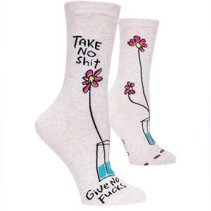 Blue Q Cream Graphic Novelty Socks with Flower Design